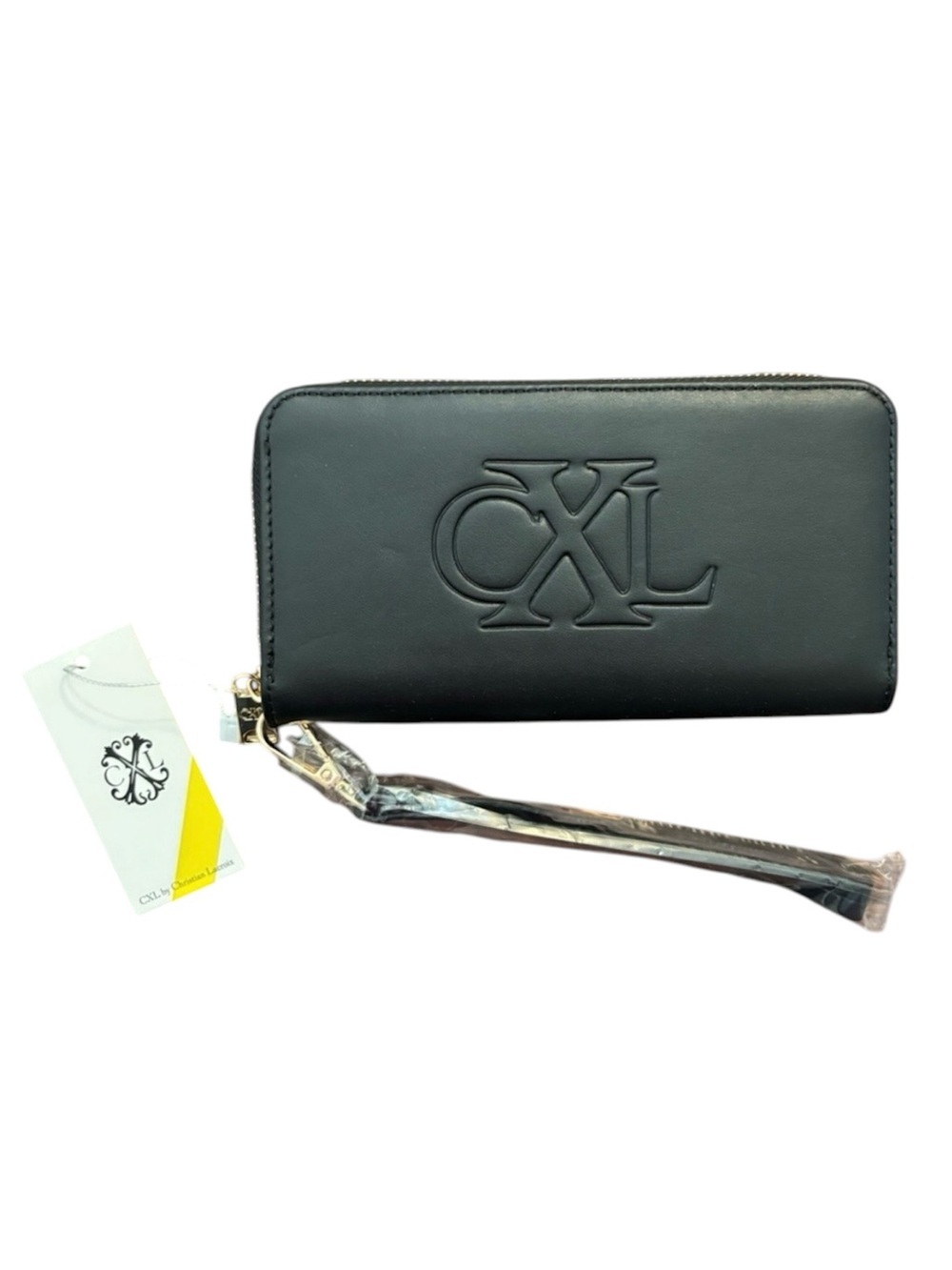NWT CXL by Christian Lacroix Porte Embossed Logo Zip Around Wallet Black